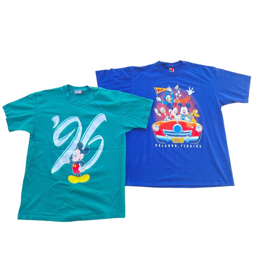 2 Vintage 90s Walt Disney World Mickey Unlimited T-Shirt Orlando Florida L/XL